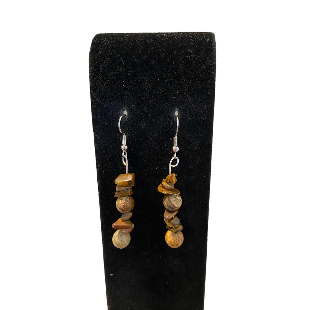 jasper and tigers eye earrings silver tone